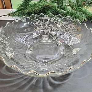 Vtg Sterling City Glass Co Sterling On Crystal Round Footed Serving Bowl Dish